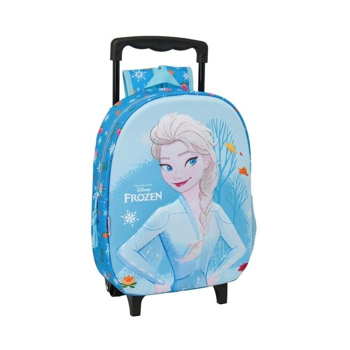 Safta Frozen 3D Mochila con Carro - Portabotellas - Hombreras Acolchadas - Asa de Mano - 27x33x10cm - Color Azul Claro