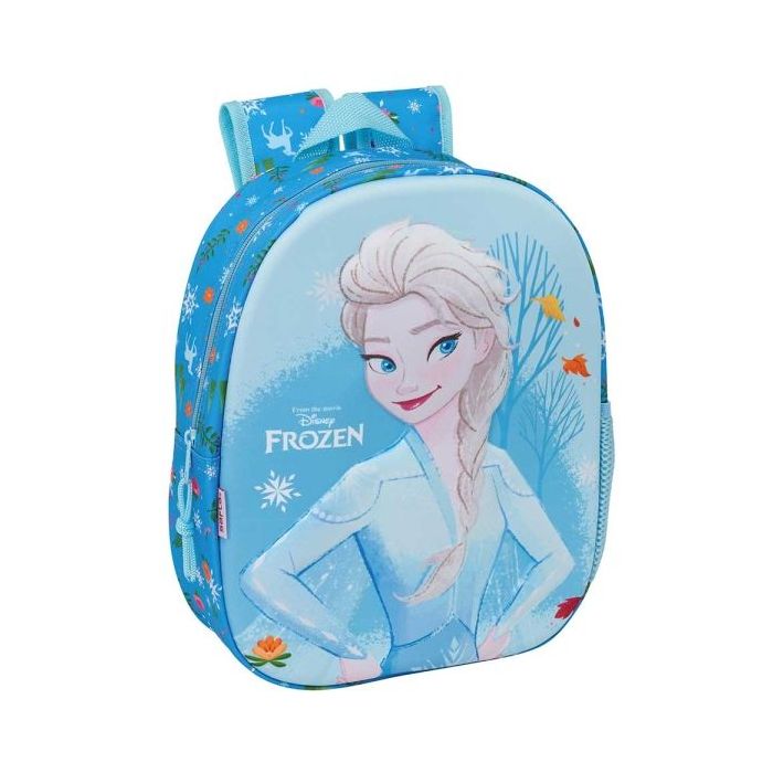 Safta Frozen 3D Mochila 3D - Portabotellas - Hombreras Acolchadas - Asa de Mano Superior - 27x33x10cm - Color Azul Claro