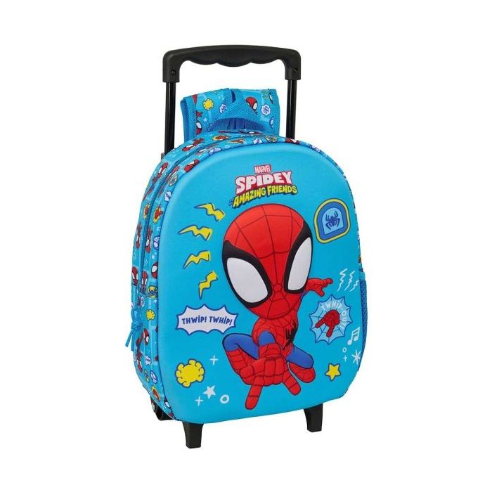 Safta Spidey Mochila con Carro - Portabotellas - Hombreras Acolchadas - Asa de Mano - 27x33x10cm - Color Azul