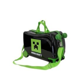 Safta Minecraft Maleta Trolley Infantil - Reposapies - Bandolera Ajustable - Asas de Mano - Tiradores con Ranura para Candado -