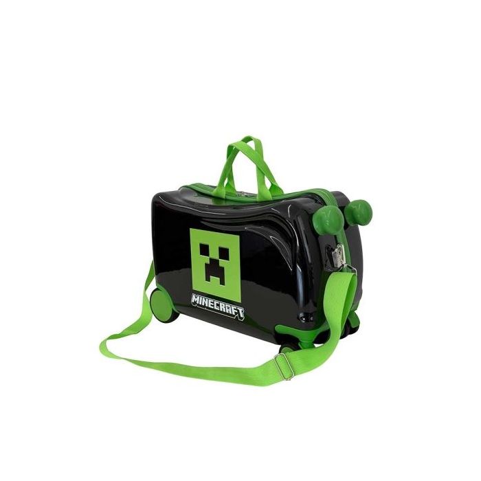 Safta Minecraft Maleta Trolley Infantil - Reposapies - Bandolera Ajustable - Asas de Mano - Tiradores con Ranura para Candado -