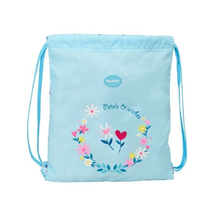 Safta Blackfit8 Petalos Saco Plano - Cierre con Cordones - Bolsillo Interior con Cremallera - 35x40x1cm - Color Azul Claro