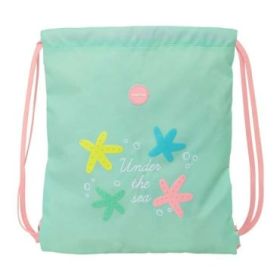 Safta Estrellas Saco Plano - Cierre con Cordones - Bolsillo Interior con Cremallera - 35x40x1cm - Color Verde