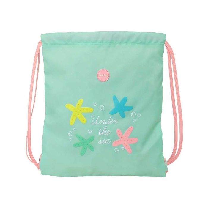 Safta Estrellas Saco Plano - Cierre con Cordones - Bolsillo Interior con Cremallera - 35x40x1cm - Color Verde