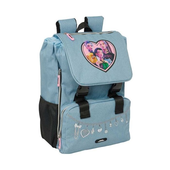 Safta K-Pop Demon Hunters Huntr/X Mochila Extensible - Solapa - Cierre con Cordon - Portabotellas - Bolsillo Frontal - Detalles