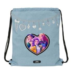 Safta K-Pop Demon Hunters Huntr/X Saco Plano - Cierre con Cordones - Bolsillo Interior con Cremallera - 35x40x1cm - Color Azul C