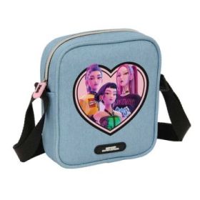 Safta K-Pop Demon Hunters Huntr/X Bolsito con Bandolera Ajustable - Compacto - Cierre con Cremallera - 16x18x4cm - Color Azul Cl