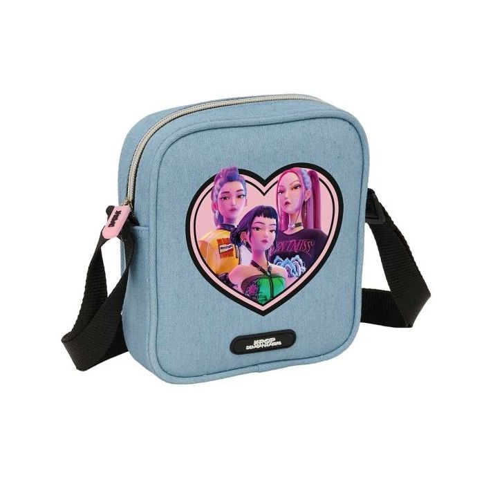Safta K-Pop Demon Hunters Huntr/X Bolsito con Bandolera Ajustable - Compacto - Cierre con Cremallera - 16x18x4cm - Color Azul Cl