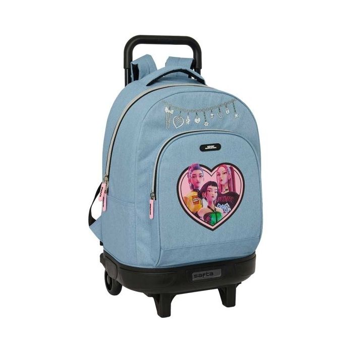 Safta K-Pop Demon Hunters Huntr/X Mochila con Carro - Extraible - 33L - Portabotellas - Tarjeta de Identificacion Personal - Dob