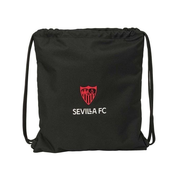 Safta Sevilla FC Saco Plano - Cierre con Cordones - Bolsillo Interior con Cremallera - 35x40x1cm - Color Negro