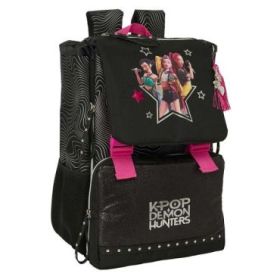 Safta K-Pop Demon Hunters Energy Mochila Extensible - Solapa - Cierre con Cordon - Portabotellas - Bolsillo Frontal - Detalles R