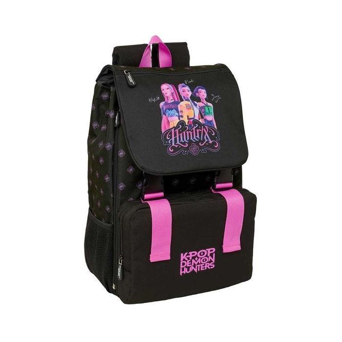 Safta K-Pop Demon Hunters Mochila Extensible - Solapa - Cierre con Cordon - Portabotellas - Bolsillo Frontal - Detalles Reflecta