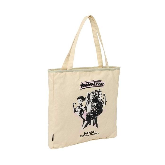 Safta K-Pop Demon Hunters Star Tote Bag Bolsa de Tela - Cremallera - Bolsillo Interior - Asas de Mano - 36x38x6.5cm - Color Beig