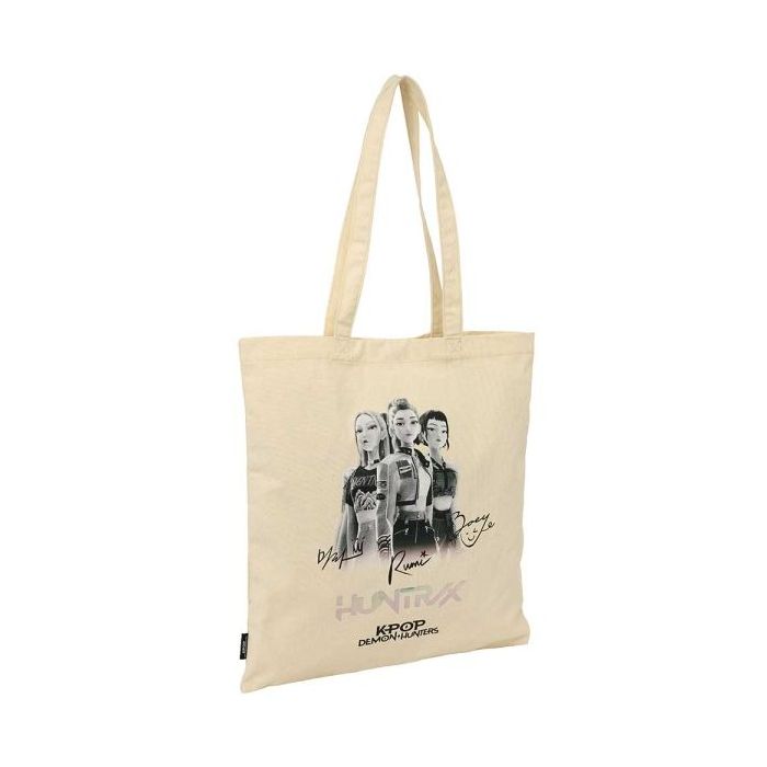 Safta K-Pop Demon Hunters Tour Tote Bag Bolsa de Tela - Asas de Mano - 38x42cm - Color Beige