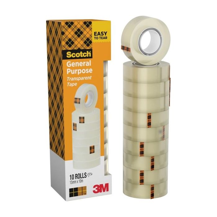 Scotch 508 Pack de 10 Cintas Adhesivas 15mm x 10m - Transparente