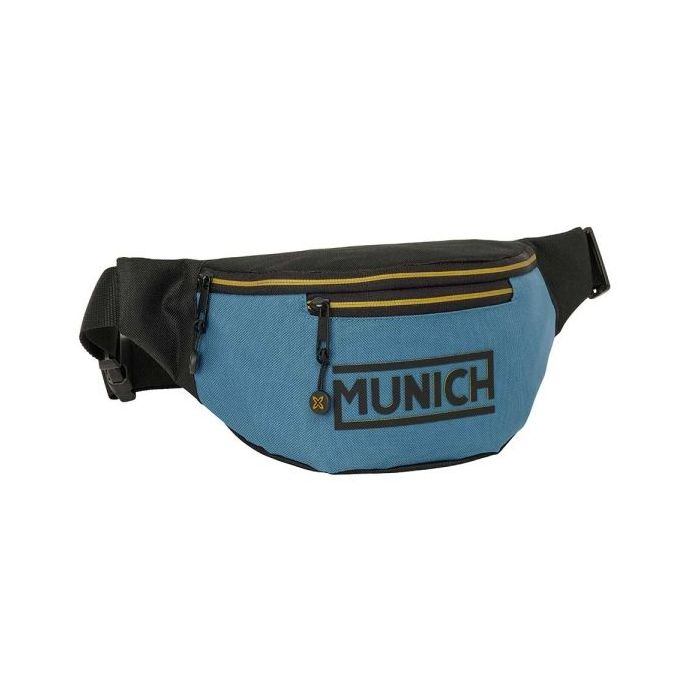 Safta Munich Bolsa de Cintura - Cremallera - Cintas Ajustables - Cierre de PVC - Bolsillo Frontal - 23x12x9cm - Color Negro y Az