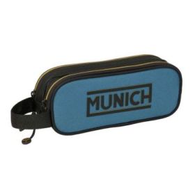 Safta Munich Portatodo - 2 Compartimentos con Cremallera - Asa Lateral - Capacidad 1L - 21x8x6cm - Color Negro y Azul
