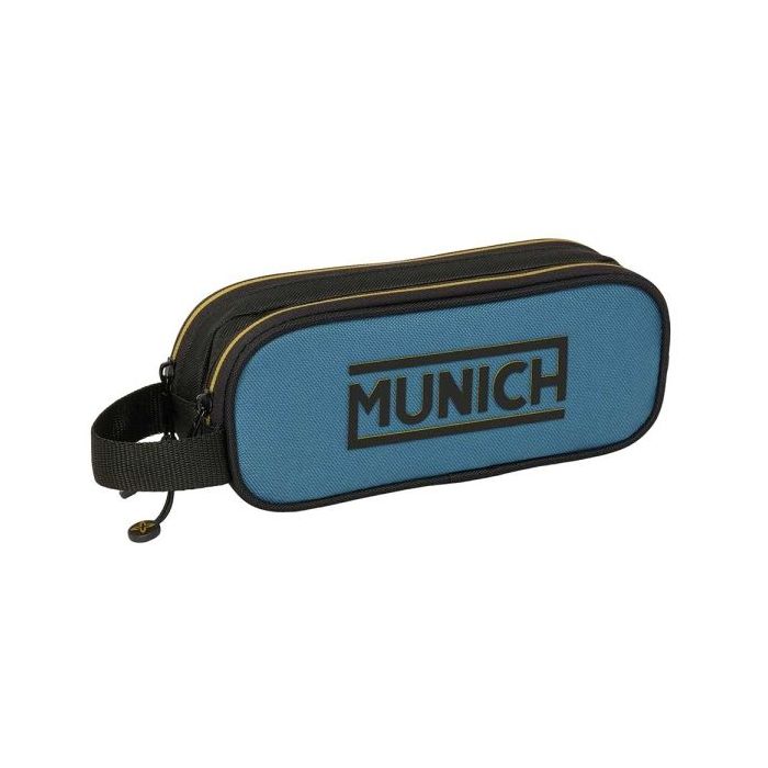 Safta Munich Portatodo - 2 Compartimentos con Cremallera - Asa Lateral - Capacidad 1L - 21x8x6cm - Color Negro y Azul
