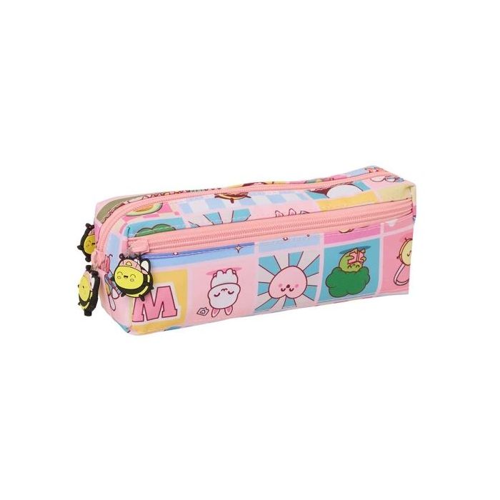 Safta Mr. Wonderful Comic Portatodo - 3 Compartimentos con Cremallera - Goma Elastica - Compacto - 22x8.5x6cm - Color Rosa