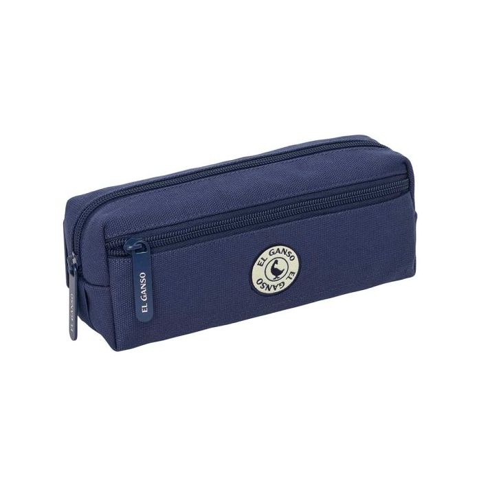 Safta el Ganso Jeans Portatodo - 3 Compartimentos con Cremallera - Goma Elastica - Compacto - 22x8.5x6cm - Color Azul Marino