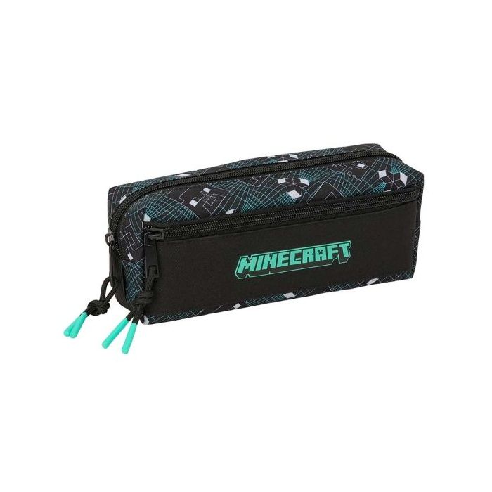 Safta Minecraft Screen Portatodo - 3 Compartimentos con Cremallera - Goma Elastica - Compacto - 22x8.5x6cm - Color Negro