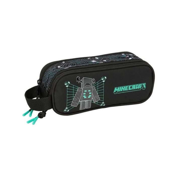 Safta Minecraft Screen Portatodo - 2 Compartimentos con Cremallera - Asa Lateral - Capacidad 1L - 21x8x6cm - Color Negro