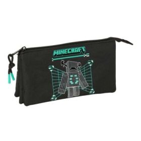 Safta Minecraft Screen Portatodo - 3 Compartimentos con Cremallera - Bolsillo Interior Central - 22x12x3cm - Color Negro