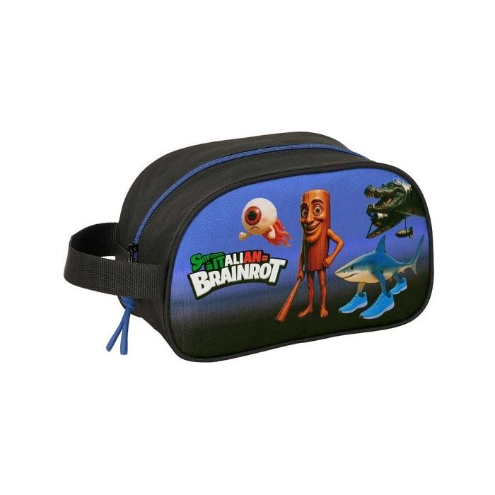 Safta Brainrot Neceser - Adaptable a Carro - Asa de Mano Lateral - 26x15x12cm - Color Negro y Azul