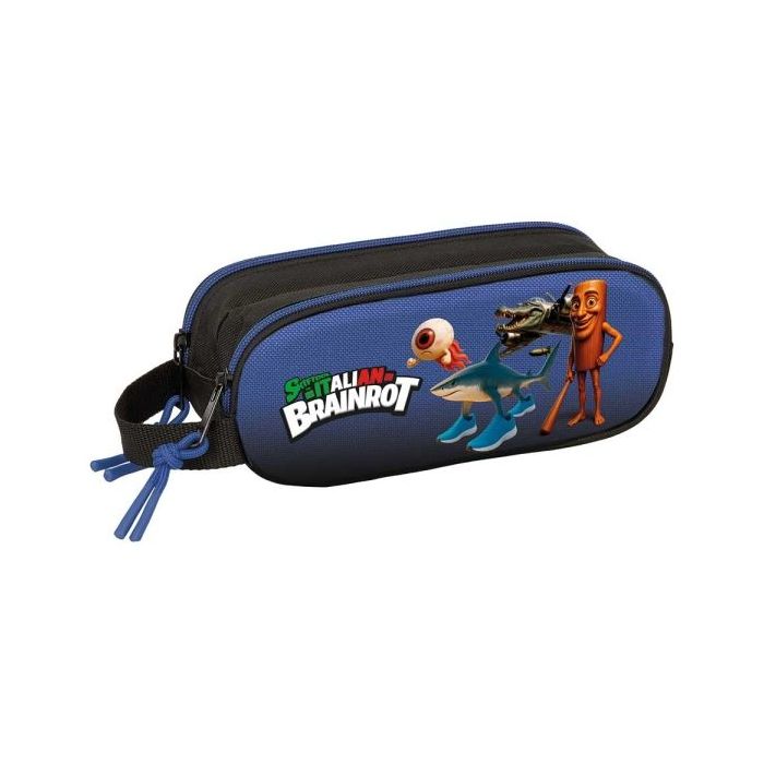 Safta Brainrot Portatodo 3D - 2 Compartimentos con Cremallera - Asa Lateral - Capacidad 1L - 21x8x6cm - Color Negro y Azul