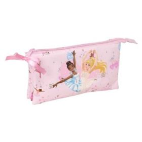 Safta Barbie Ballet Portatodo - 3 Compartimentos con Cremallera - Bolsillo Interior Central - 22x12x3cm - Color Rosa