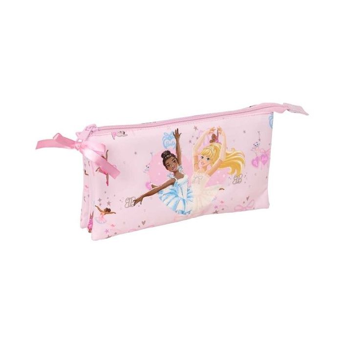 Safta Barbie Ballet Portatodo - 3 Compartimentos con Cremallera - Bolsillo Interior Central - 22x12x3cm - Color Rosa