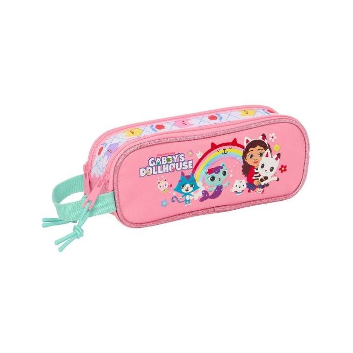 Safta Gabby's Dollhouse Portatodo - 2 Compartimentos con Cremallera - Asa Lateral - Capacidad 1L - 21x8x6cm - Color Rosa