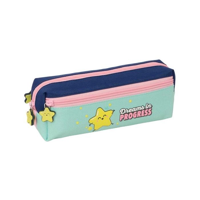 Safta Mr. Wonderful Estrella Portatodo - 3 Compartimentos con Cremallera - Goma Elastica - Compacto - 22x8.5x6cm - Color Turques