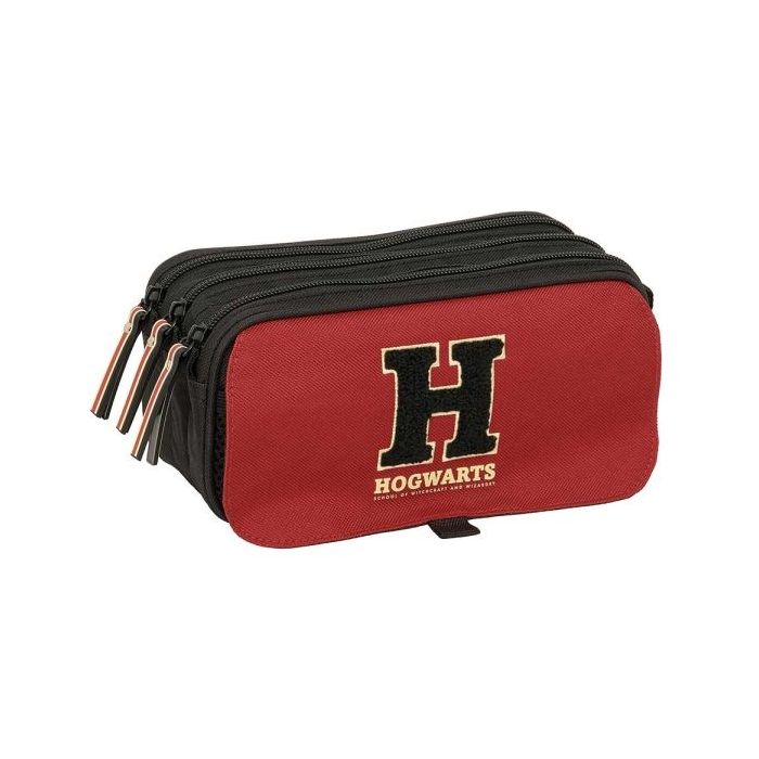 Safta Harry Potter Hogwarts Portatodo - 3 Compartimentos con Cremallera - Cinta Trasera Adaptable - Bolsillo Frontal de Rejilla