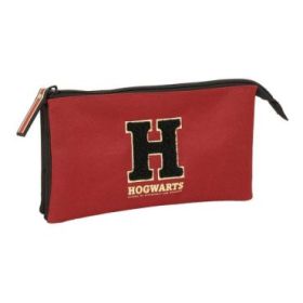 Safta Harry Potter Hogwarts Portatodo - 3 Compartimentos con Cremallera - Bolsillo Interior Central - 22x12x3cm - Color Negro y