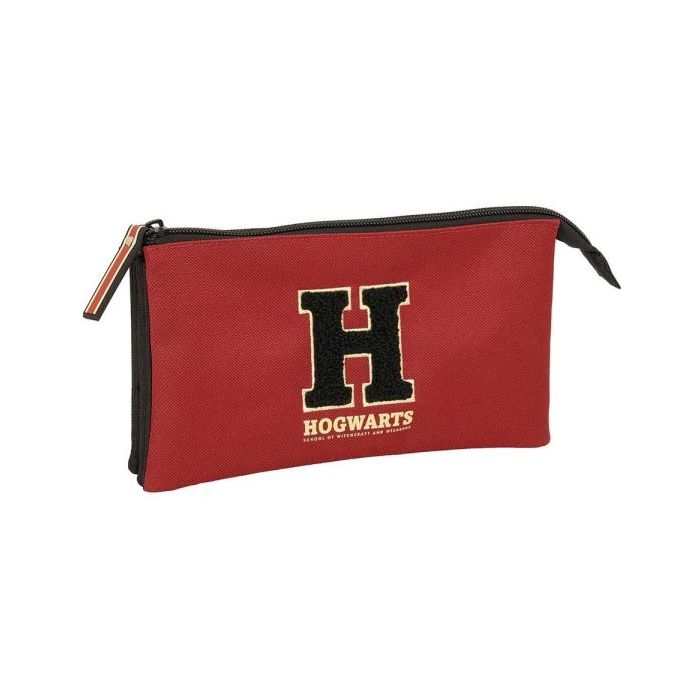Safta Harry Potter Hogwarts Portatodo - 3 Compartimentos con Cremallera - Bolsillo Interior Central - 22x12x3cm - Color Negro y