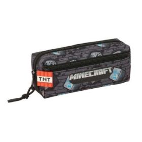 Safta Minecraft Graffiti Portatodo - 3 Compartimentos con Cremallera - Goma Elastica - Compacto - 22x8.5x6cm - Color Gris