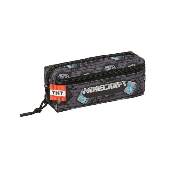 Safta Minecraft Graffiti Portatodo - 3 Compartimentos con Cremallera - Goma Elastica - Compacto - 22x8.5x6cm - Color Gris