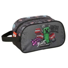 Safta Minecraft Graffiti Neceser - Adaptable a Carro - Asa de Mano Lateral - 26x15x12cm - Color Gris