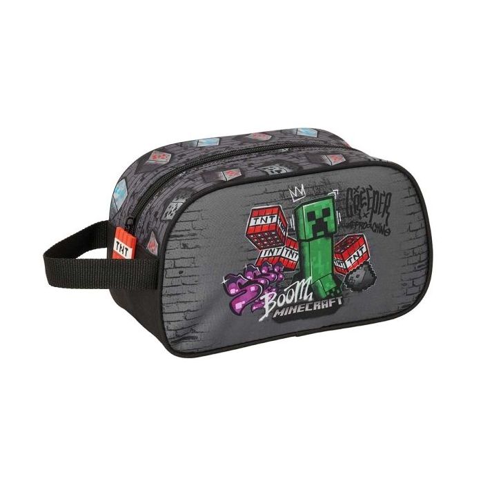 Safta Minecraft Graffiti Neceser - Adaptable a Carro - Asa de Mano Lateral - 26x15x12cm - Color Gris
