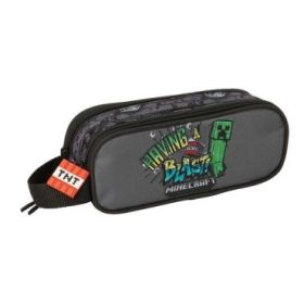 Safta Minecraft Graffiti Portatodo - 2 Compartimentos con Cremallera - Asa Lateral - Capacidad 1L - 21x8x6cm - Color Gris