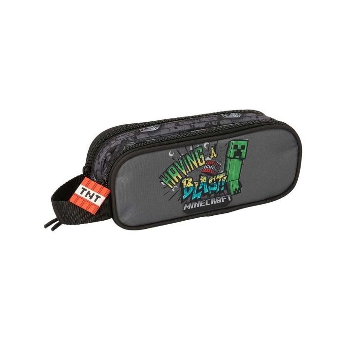 Safta Minecraft Graffiti Portatodo - 2 Compartimentos con Cremallera - Asa Lateral - Capacidad 1L - 21x8x6cm - Color Gris