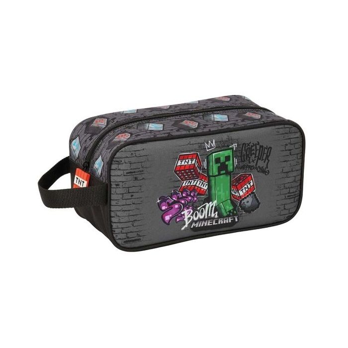 Safta Minecraft Graffiti Zapatillero Mediano - Capacidad 6L - Asa de Mano Lateral - 29x15x14cm - Color Gris