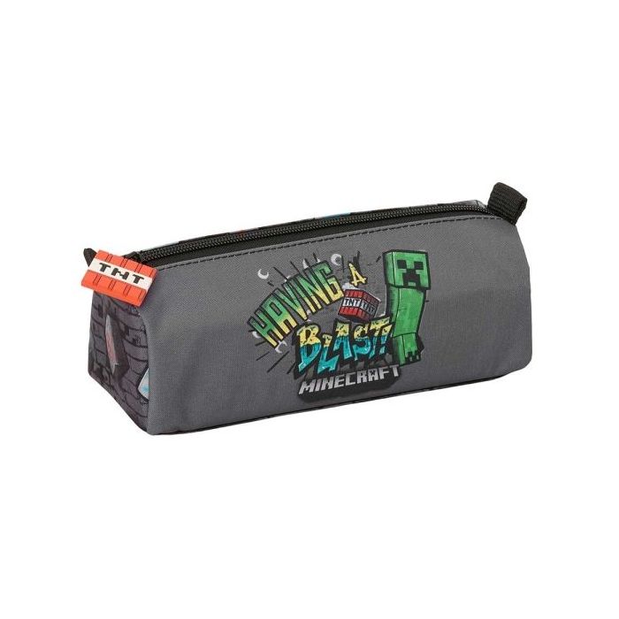 Safta Minecraft Graffiti Portatodo - 1 Compartimento con Cremallera - 21x8x7cm - Color Gris