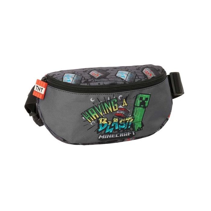Safta Minecraft Graffiti Bolsa de Cintura - Cremallera - Cintas Ajustables - Cierre de PVC - 23x14x9cm - Color Gris