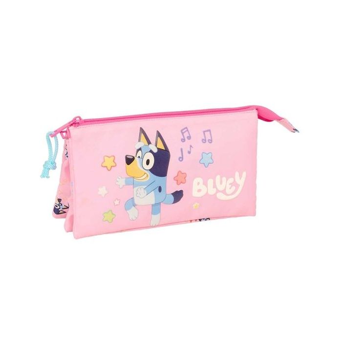 Safta Bluey Dance Portatodo - 3 Compartimentos con Cremallera - Bolsillo Interior Central - 22x12x3cm - Color Rosa