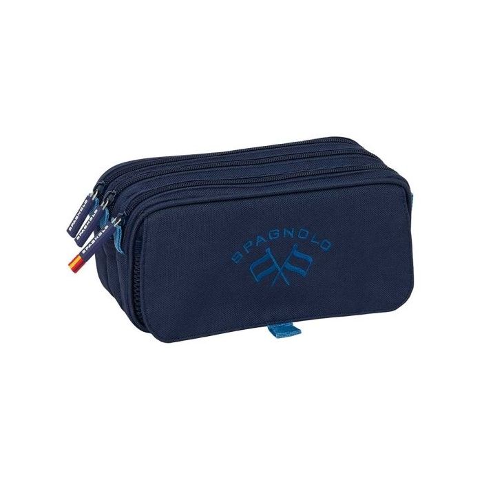 Safta Spagnolo Portatodo - 3 Compartimentos con Cremallera - Cinta Trasera Adaptable - Bolsillo Frontal de Rejilla con Velcro -