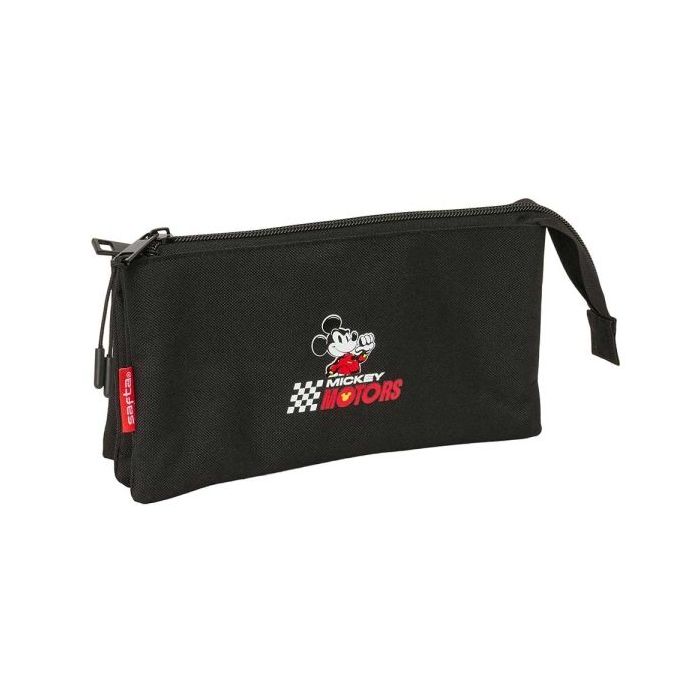 Safta Mickey and Friends Racing - Teen Portatodo - 3 Compartimentos con Cremallera - Bolsillo Interior Central - 22x12x3cm - Col