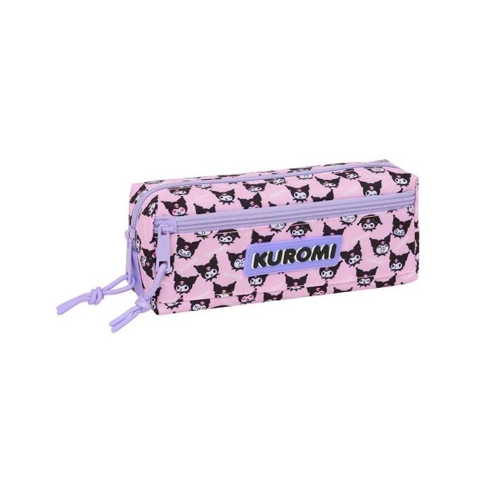 Safta Kuromi Portatodo - 3 Compartimentos con Cremallera - Goma Elastica - Compacto - 22x8.5x6cm - Color Rosa