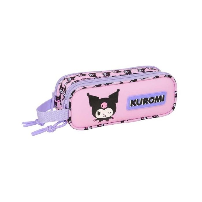 Safta Kuromi Portatodo - 2 Compartimentos con Cremallera - Asa Lateral - Capacidad 1L - 21x8x6cm - Color Rosa